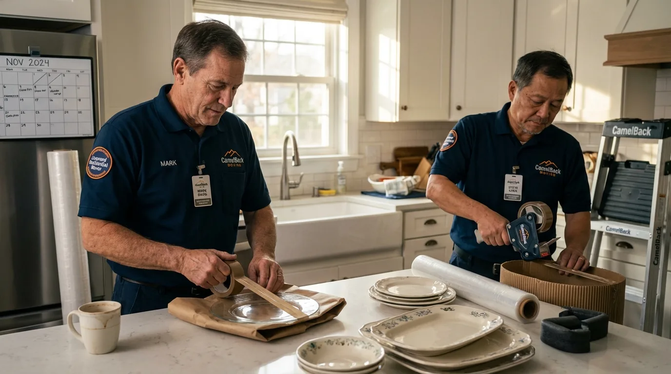 Professional crew packing kitchen dishware in Ball, LA